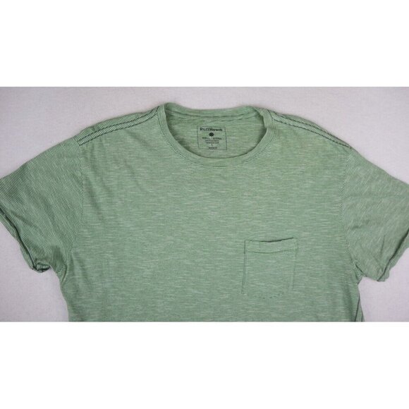 RUFF HEWN WELL WORN - MEN'S GREEN STRIPED SHORT SLEEVE T-SHIRT - SIZE L - Picture 3 of 5